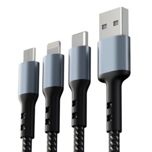 COSTAR 60W 3-in-1 Multi Fast Charging Cable – 3A Nylon Braided 1.5M Cable with Lightning, Type-C & Micro USB for iPhone, iPad, Samsung, OnePlus, Xiaomi, Oppo, Vivo, Android & Car Charging (Black)