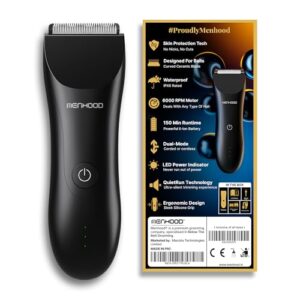 MENHOOD Men's WaterProof Cordless Grooming Trimmer for Men, Suitable for Beard, Body Private Part Shaving, Head and Pubic Hair, 150min Run Time (Black)
