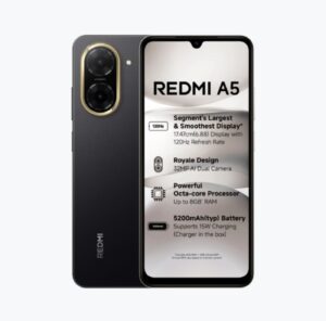 Redmi A5 Just Black (3GB RAM 64GB Storage) | Royale Design | Segment's Largest 17.47cm(6.88) and Smoothest 120Hz Display | 5200mAh Large Battery | Expandable Storage up to 2TB