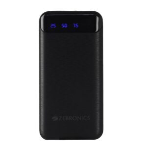 ZEBRONICS MB10000S4 Power Bank, 10000 mAh, 12W, Dual USB Output, Type C & Micro USB Input, Built in Protections, Percentage LED Display, Included USB to Type C Cable, Made in India(Black)