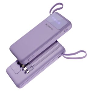 ZEBRONICS MB10000S6 Power Bank, 10000 mAh, 12W, 5 x Outputs - Dual USB A | Type C | Micro USB | Lightning, Built in I/O Cables, Percentage Display, Carry Loop, Made in India (Lavender)