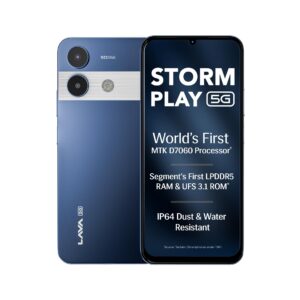 Lava Storm Play 5G (Frosty Blue, 6+6*GB RAM, 128GB Storage) | World's First MTK D7060 Processor | 500k+ Antutu | LPDDR5 RAM | UFS 3.1 Storage | 50MP AI Camera | 120Hz Refresh Rate | IP64 Protection