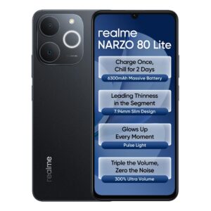 realme NARZO 80 Lite 4G (Obsidian Black, 4GB+64GB) | 6300mAh Segment's Biggest Battery | 7.94mm Slim Design | 300% Ultra Volume | Pulse Light: 9 Colors, 5 Glow Modes | Ai Assist